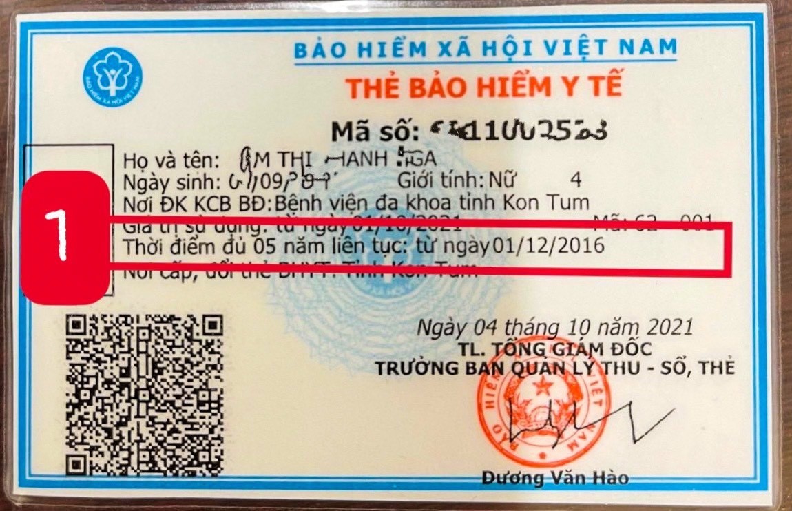 Hình ảnh thẻ BHYT với thời điểm đủ 5 năm liên tục