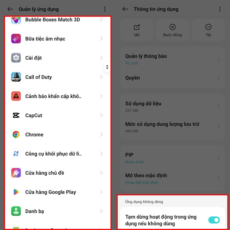 Kích hoạt tính năng tạm dừng ứng dụng