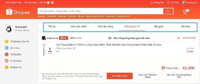 Tra cứu đơn mua Shopee